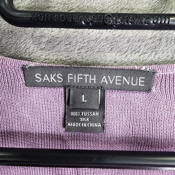 Womens Purple Saks Fifth Avenue 100% Tussah Silk Cardigan Sweater Button Down L - Picture 3 of 8